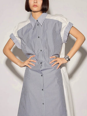 Dress with stripes and plain fabric