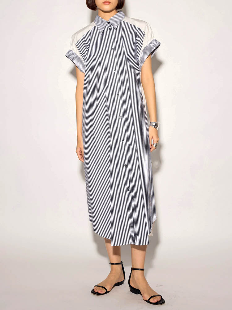 Dress with stripes and plain fabric