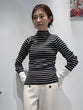 Bicolor sleeve bottle neck rib knit