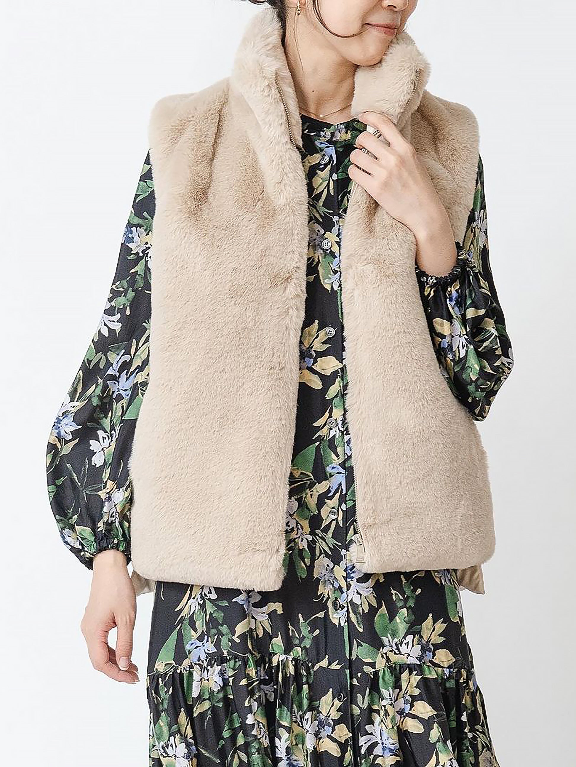 Back quilted faux fur gilet