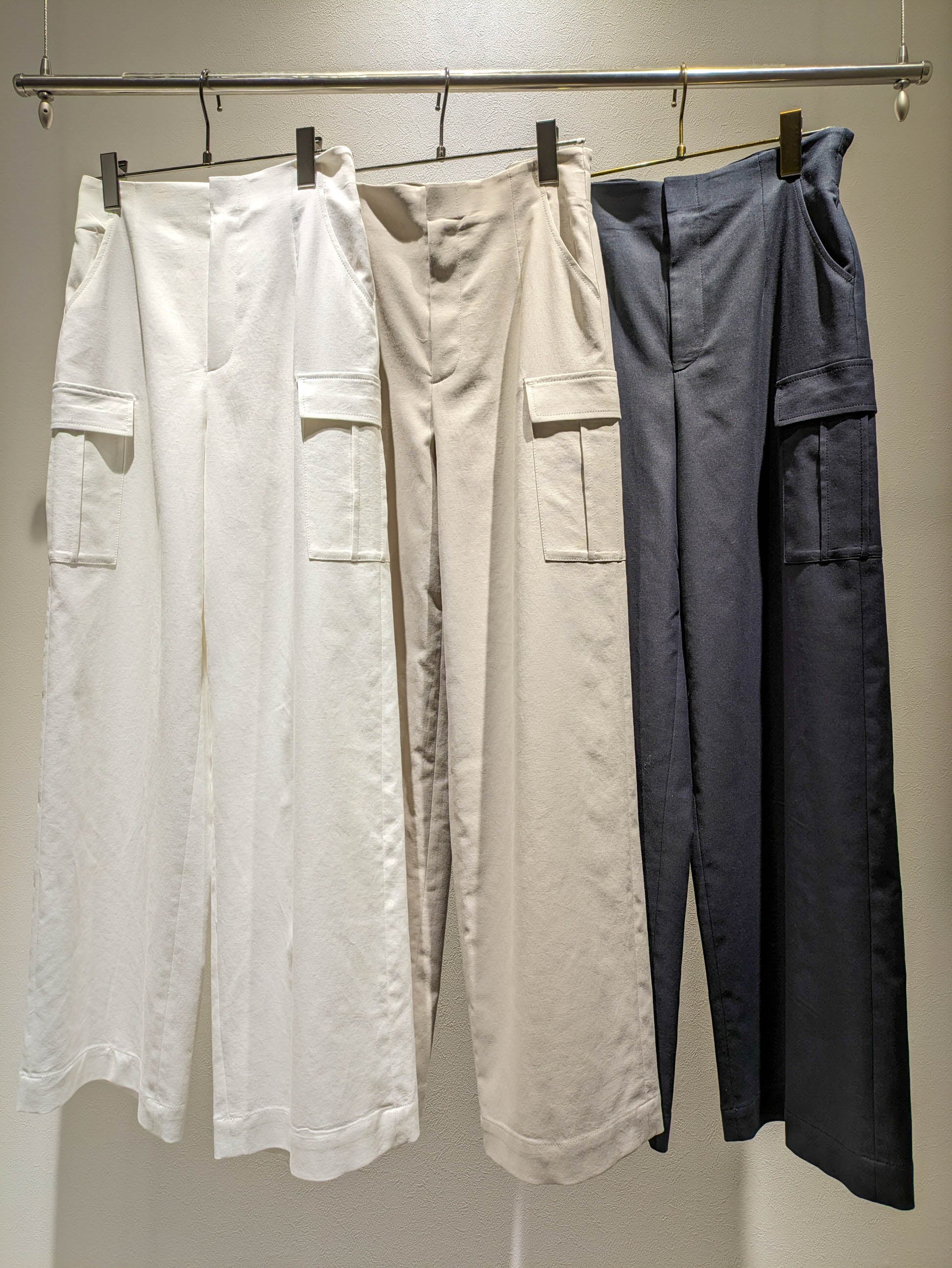 Oxford fabric wide cargo pants