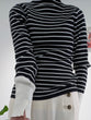 Bicolor sleeve bottle neck rib knit