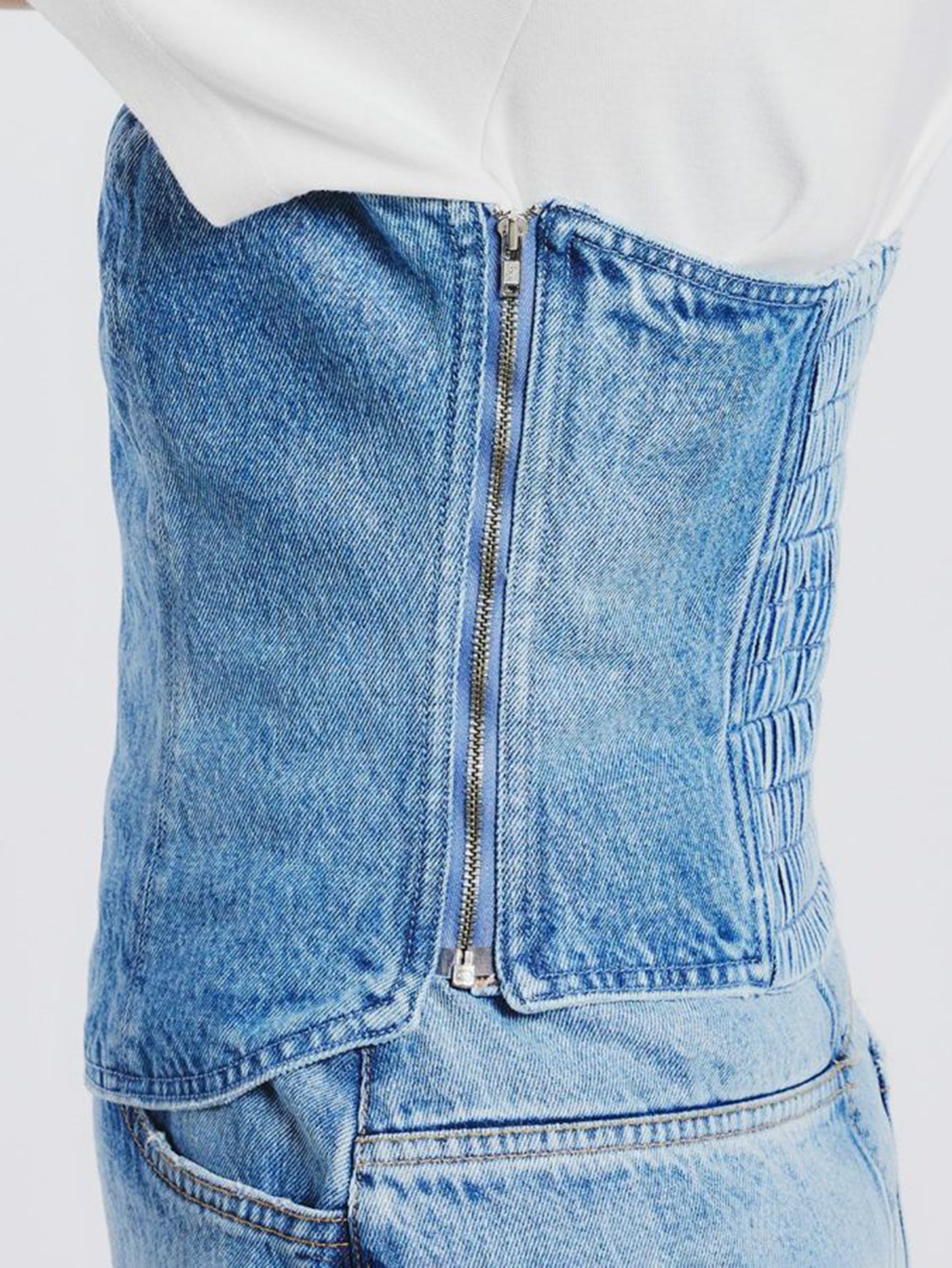 Ruched denim bustier