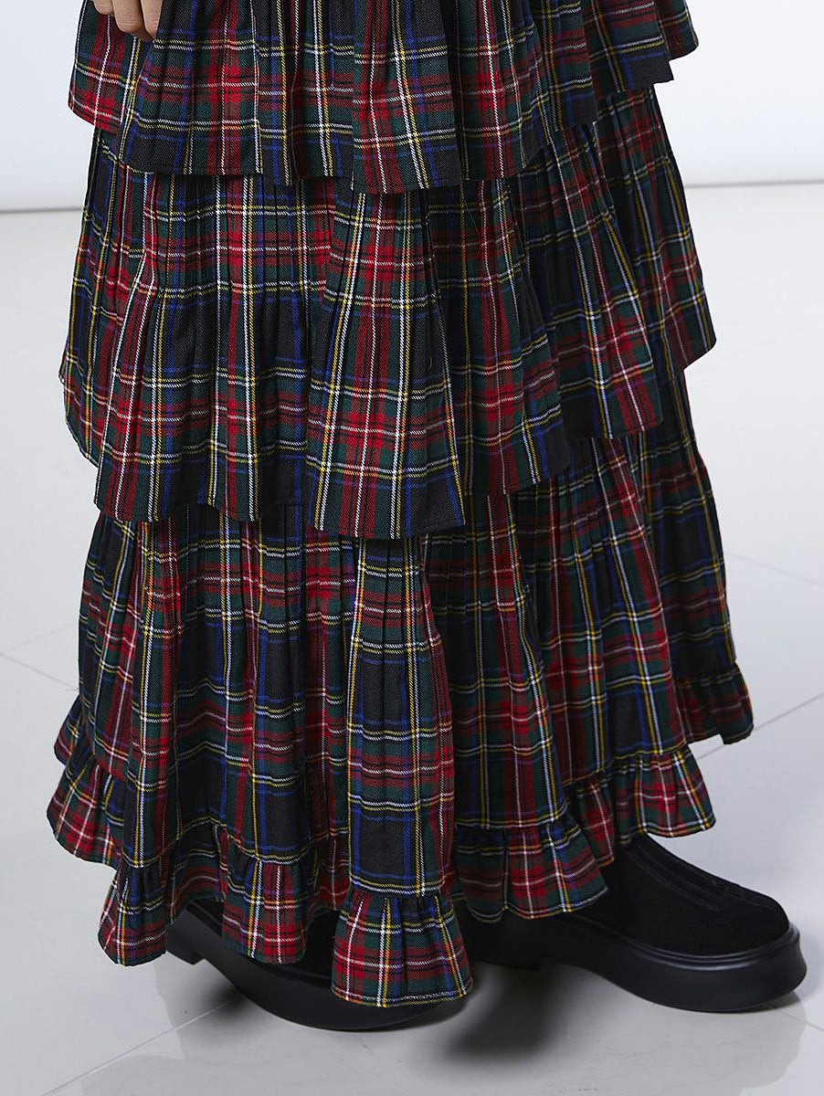 Check teared ruffle skirt