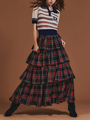 Check teared ruffle skirt