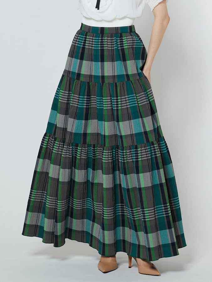 Checked tiered skirt
