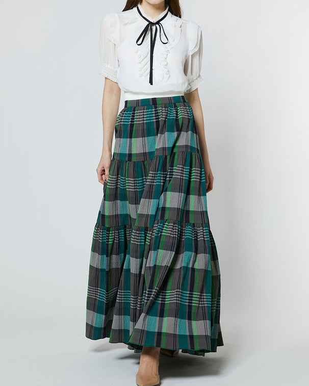 Checked tiered skirt