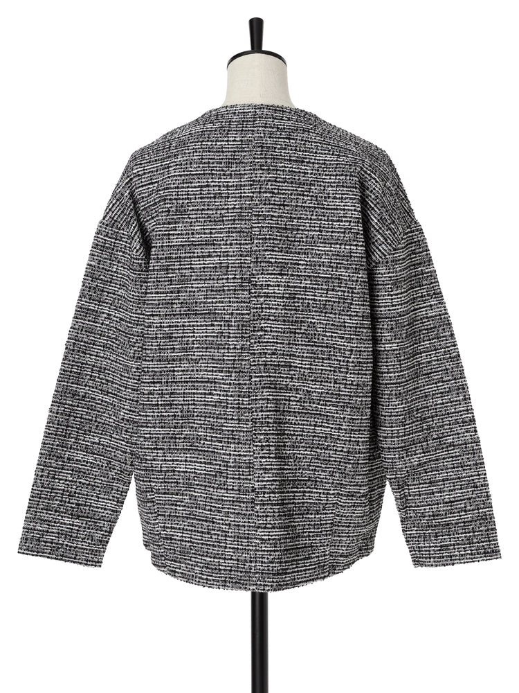 Tweed jersey collarless jacket