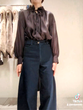 Gathered stand-up collar blouse