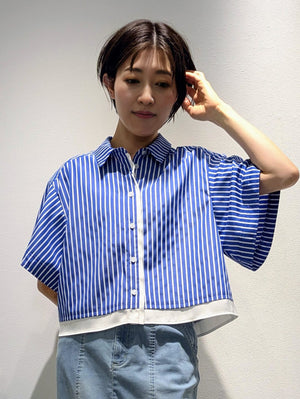 Wide sleeve striped shirt