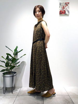 Flower Print Micro Dechin Gathered Dress