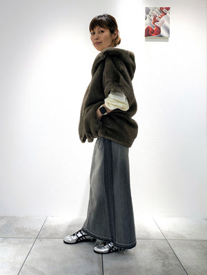 Hooded eco-fur jacket