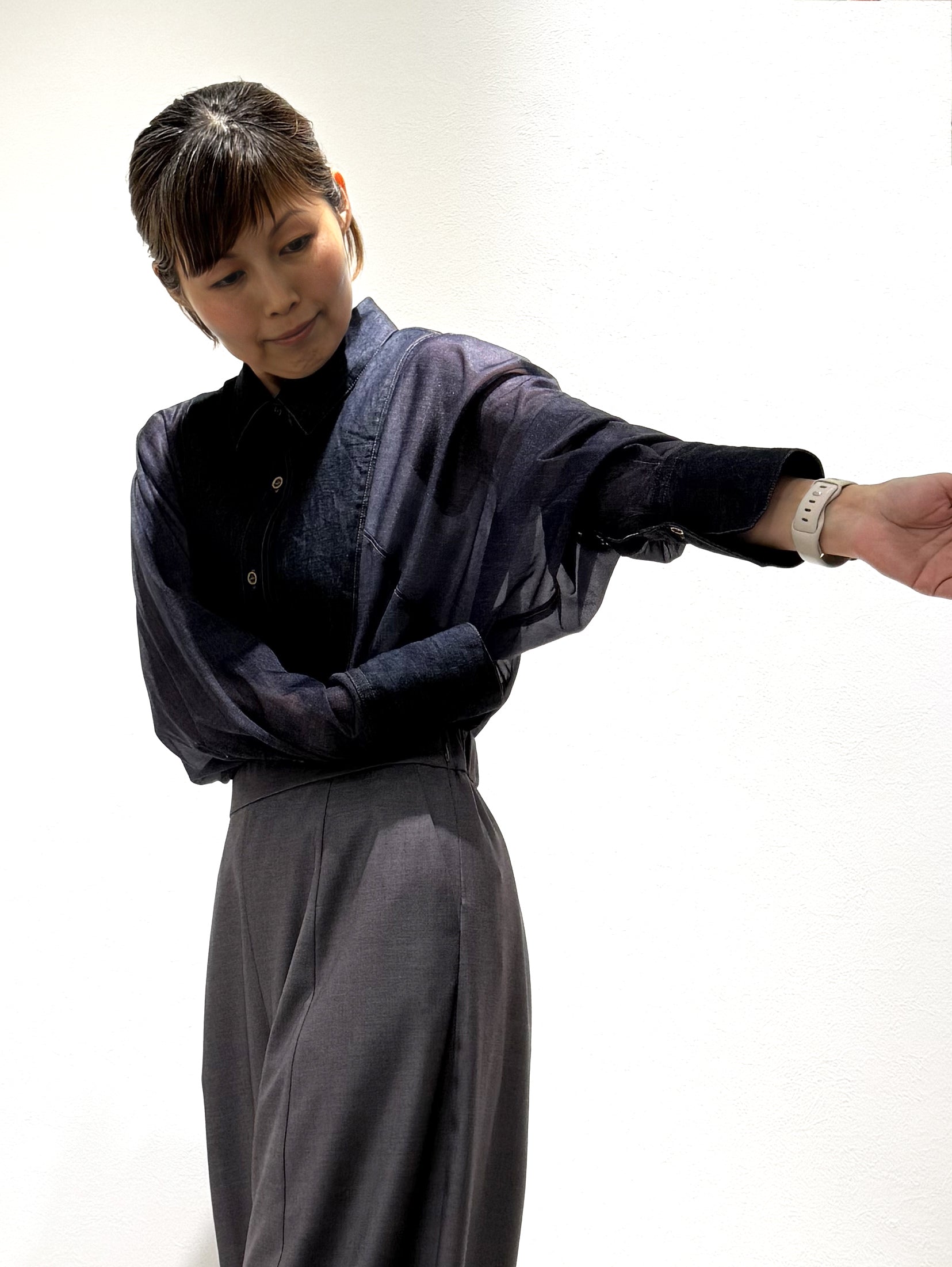 Sheer denim bosom shirt