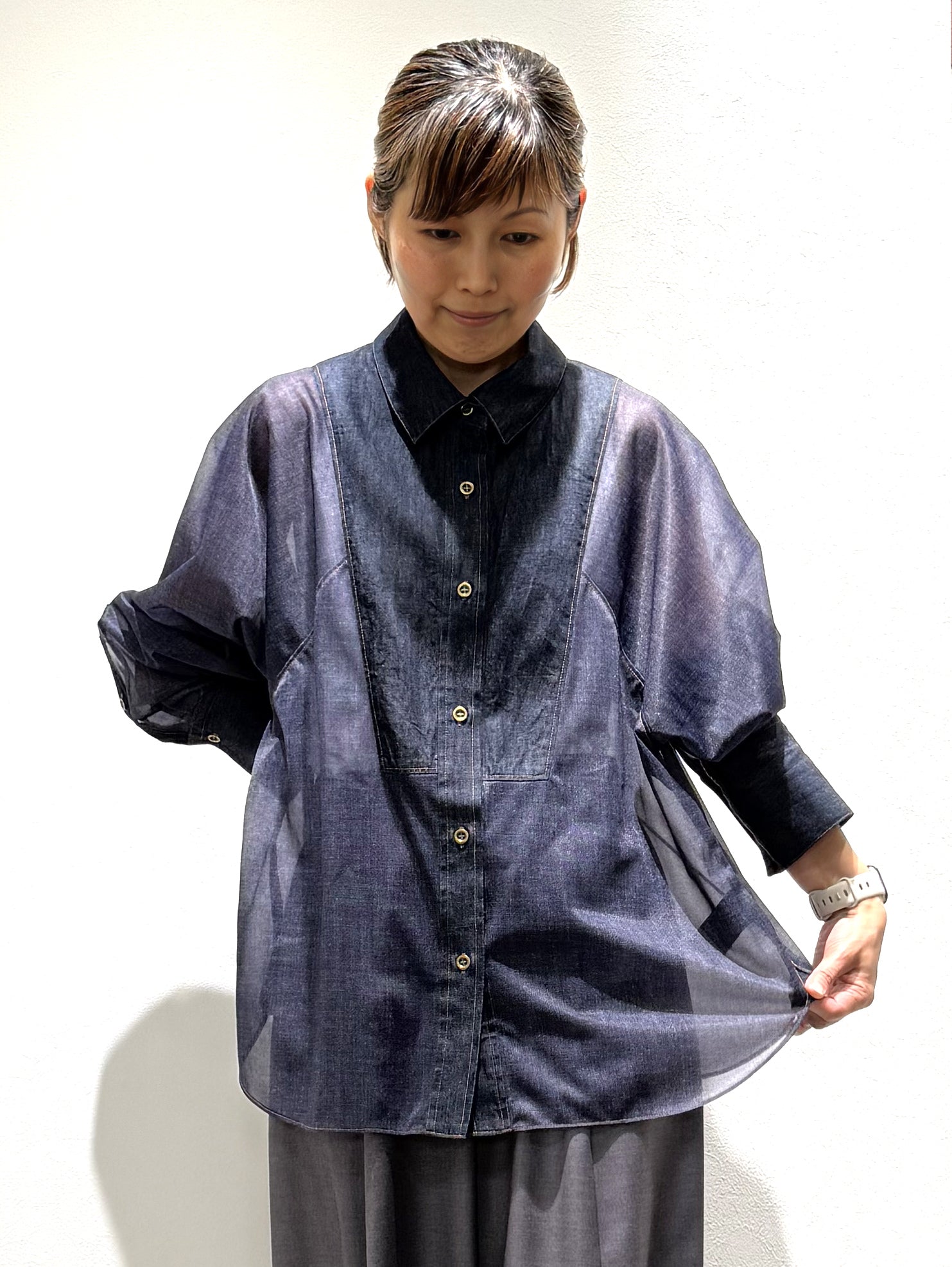 Sheer denim bosom shirt