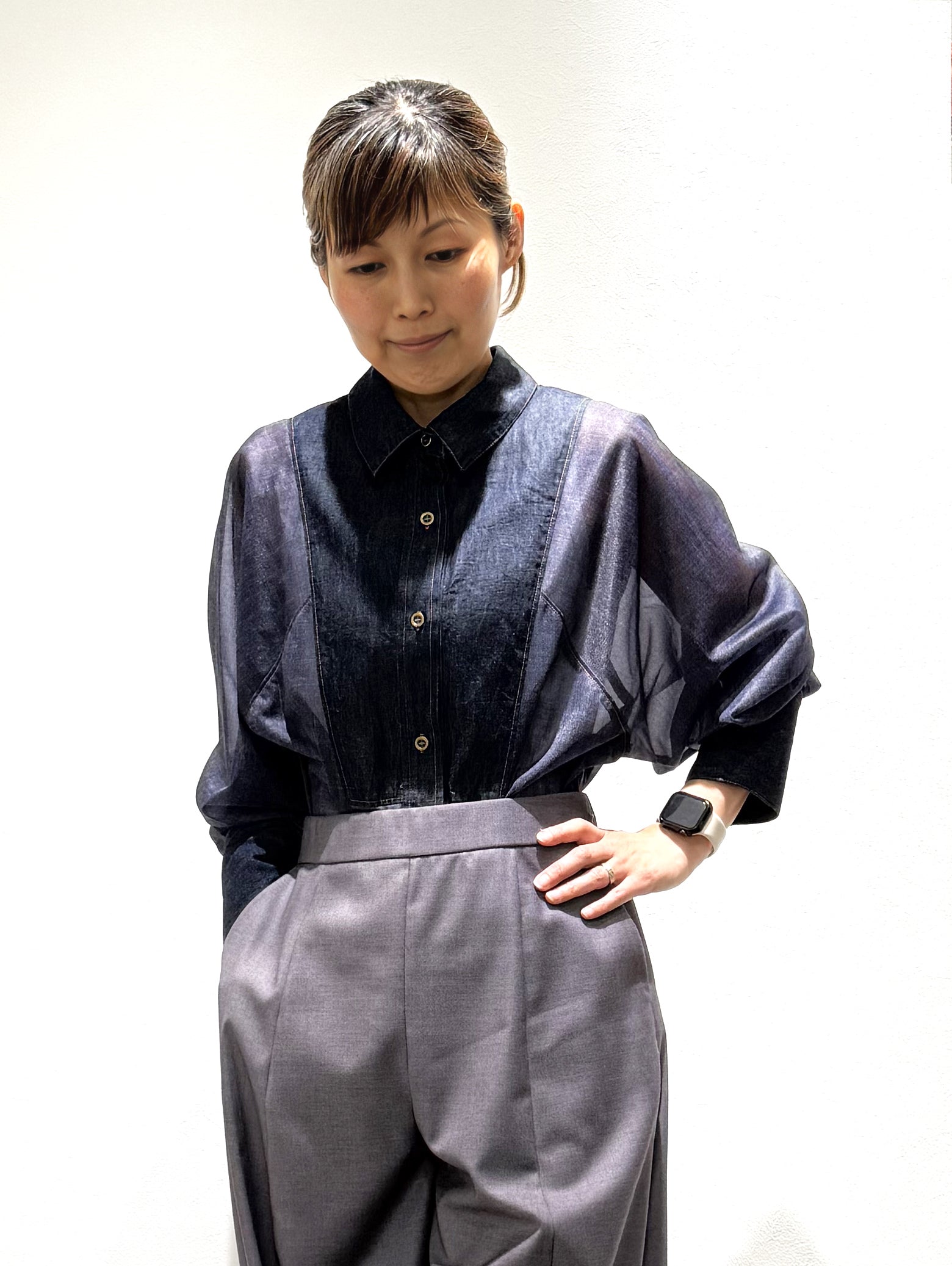 Sheer denim bosom shirt