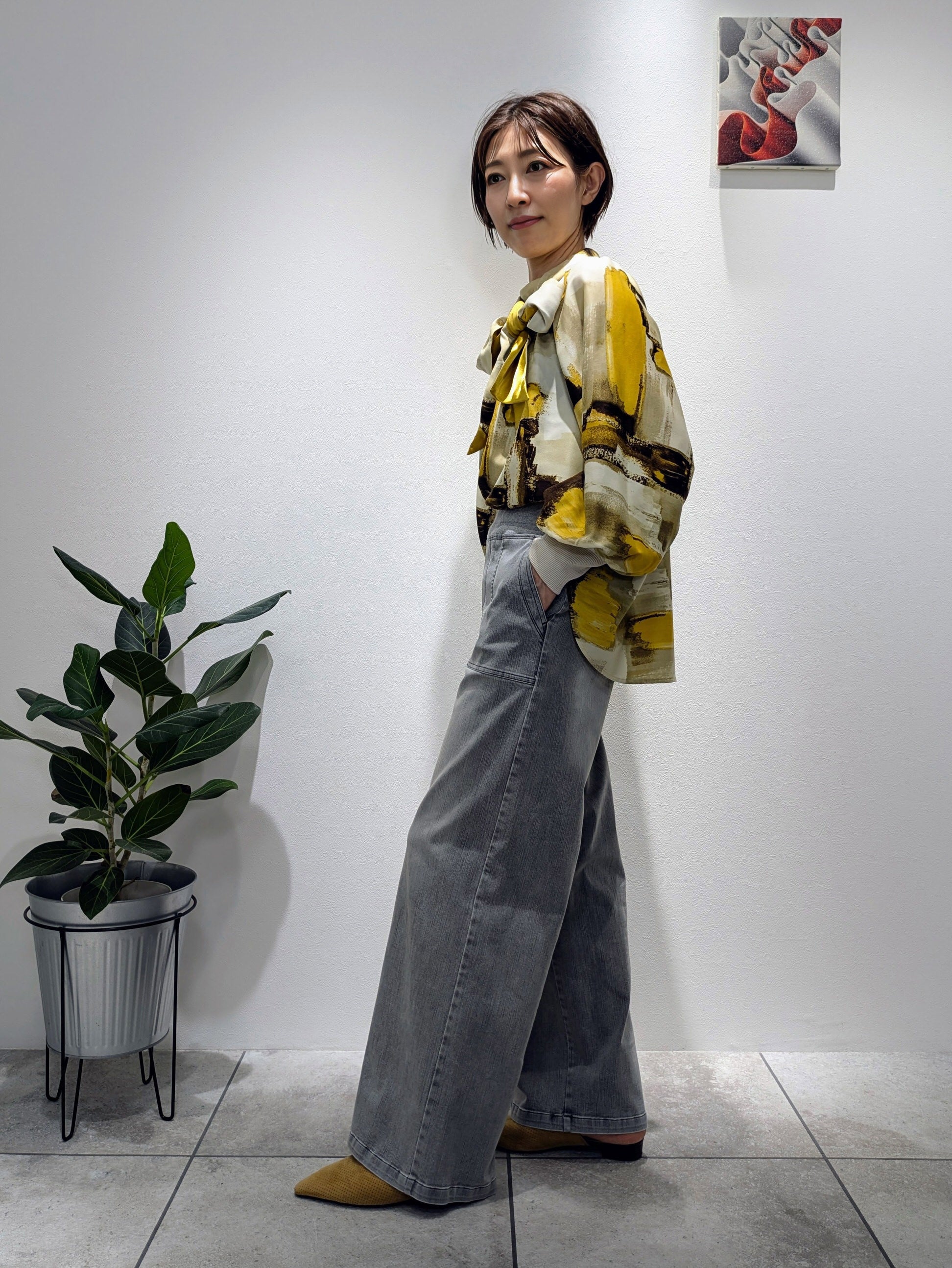 Gray denim baker pants