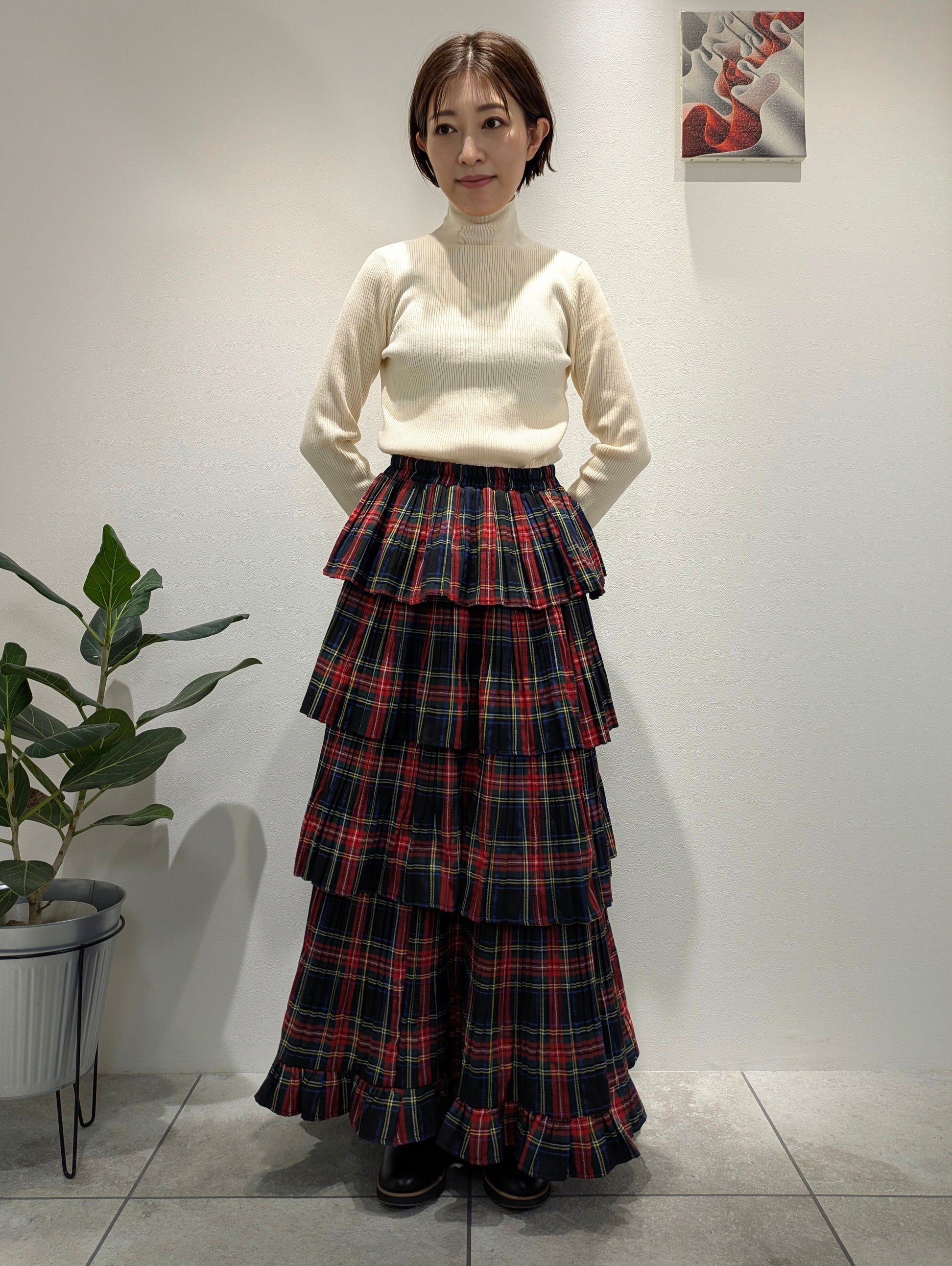Check teared ruffle skirt