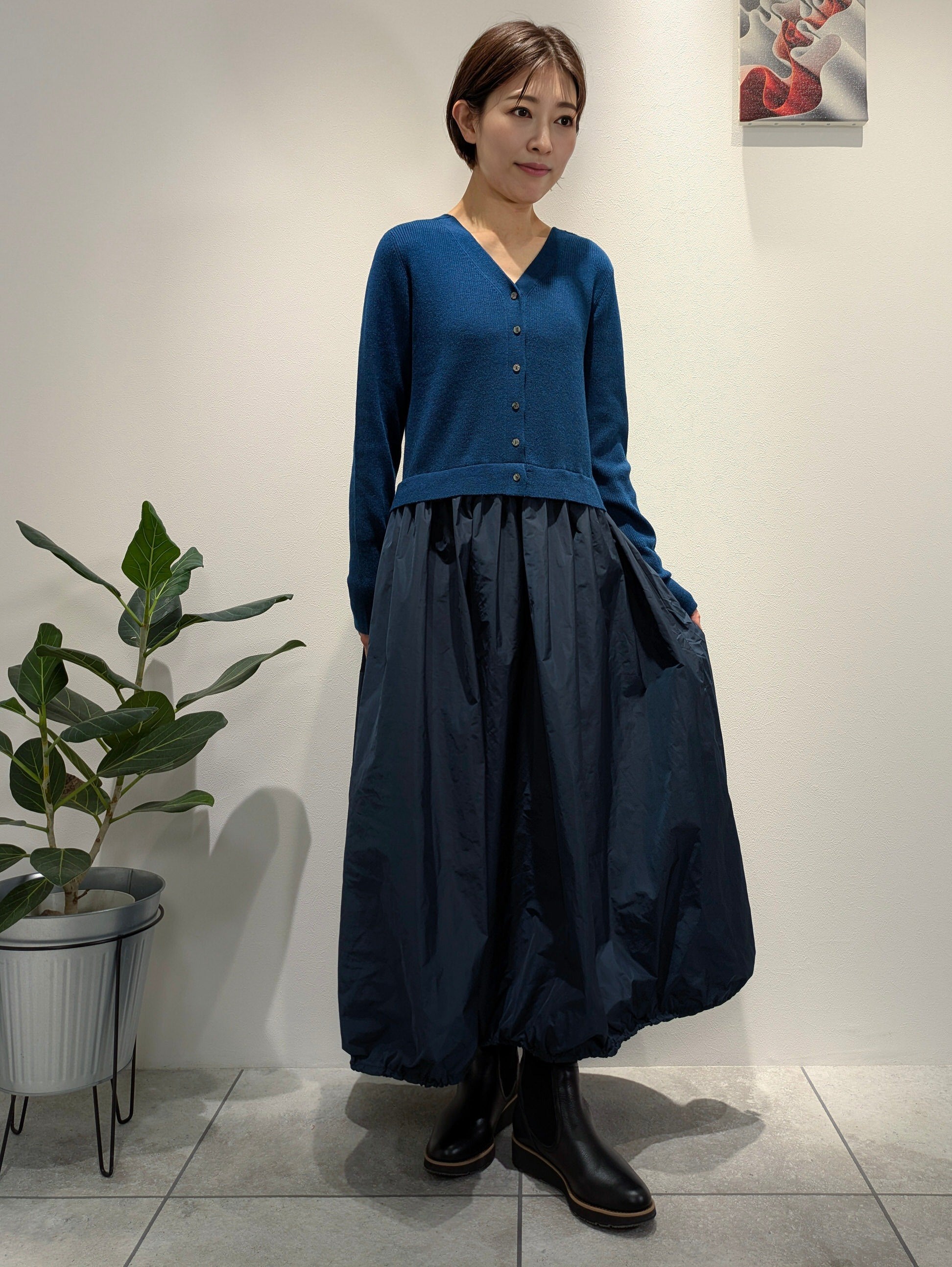 Rib knit and taffeta docking dress