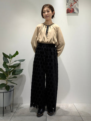 Velvet dot lace wide pants
