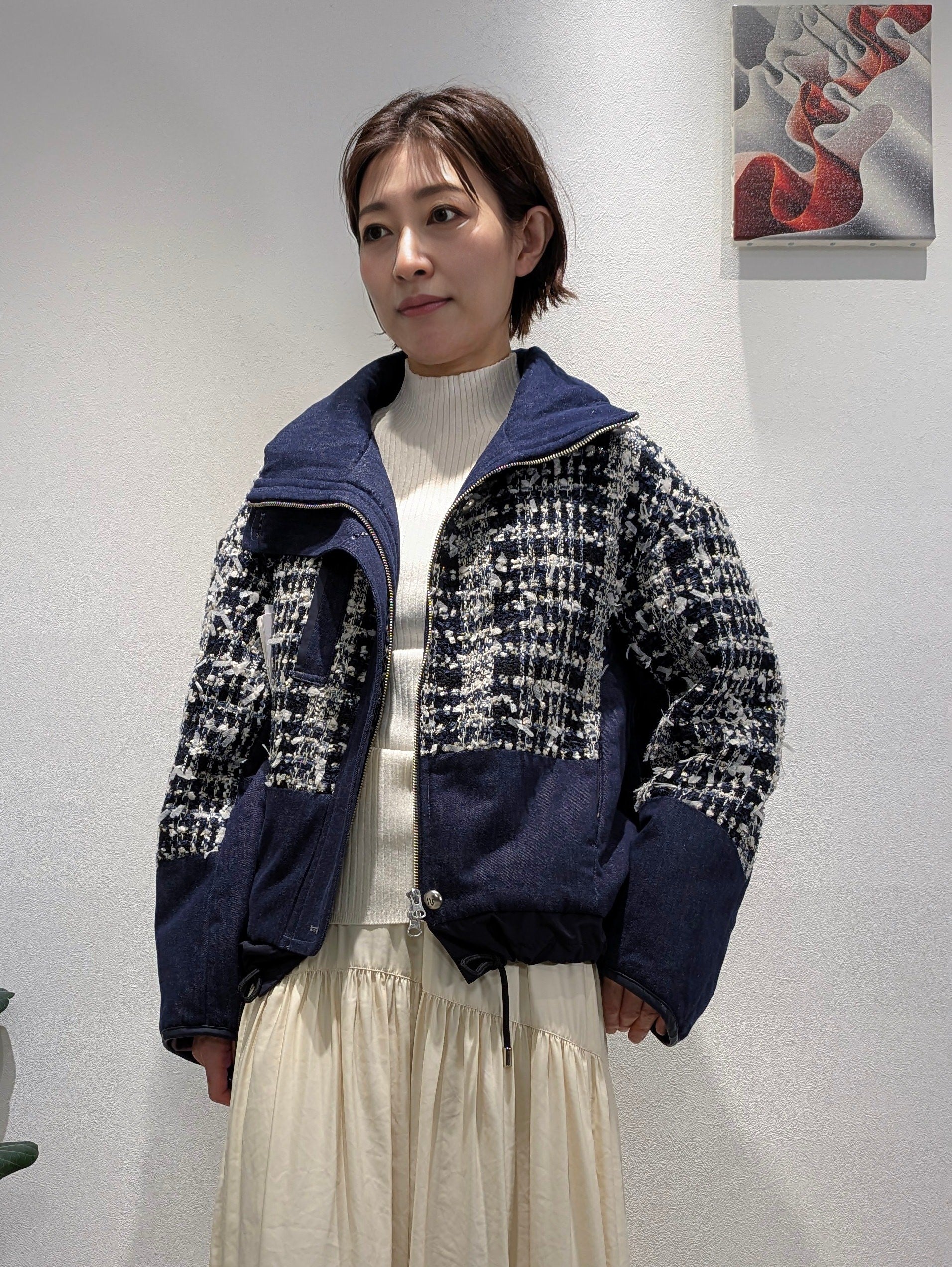 Lamé tweed puffer coat
