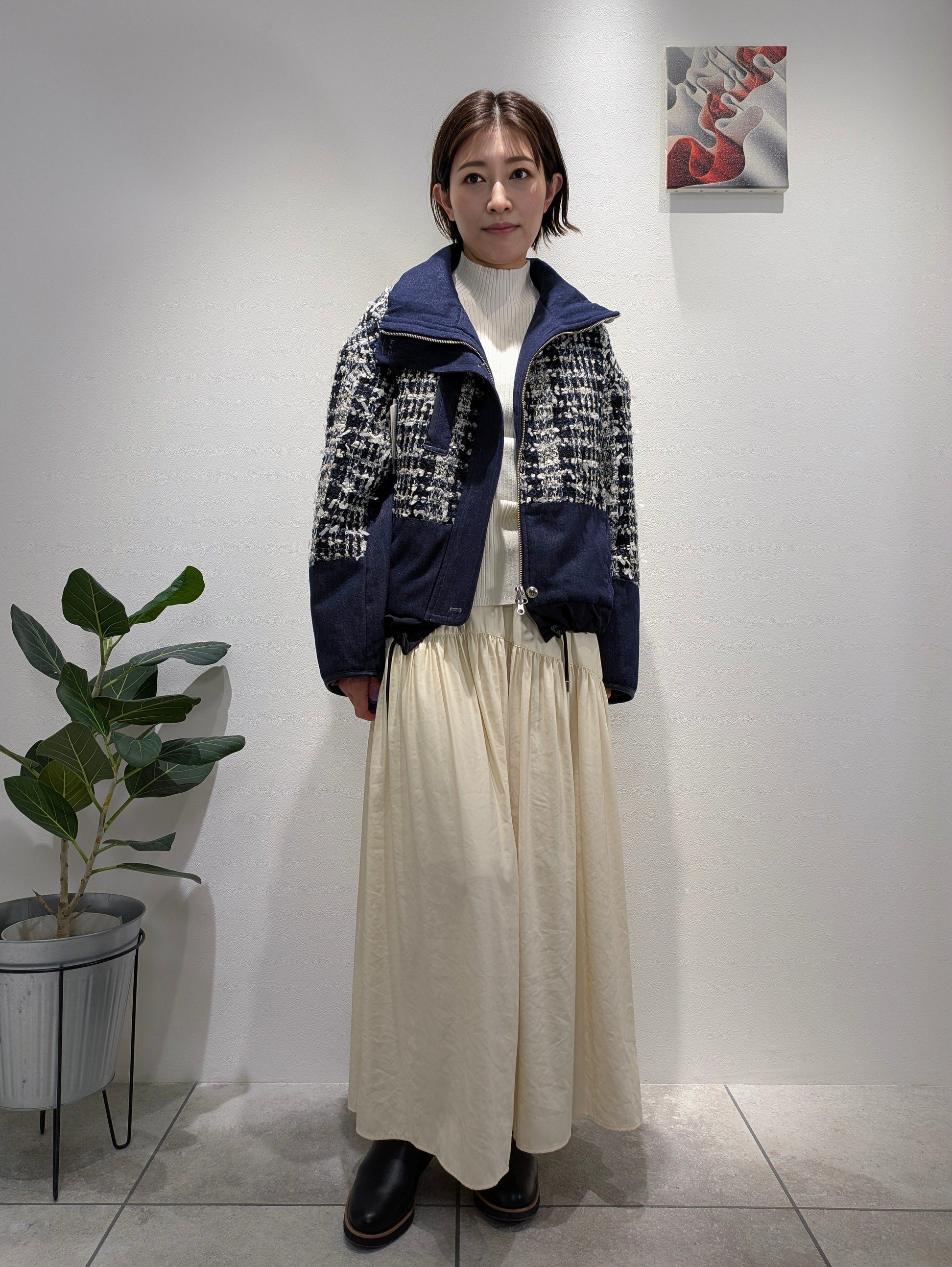 Lamé tweed puffer coat