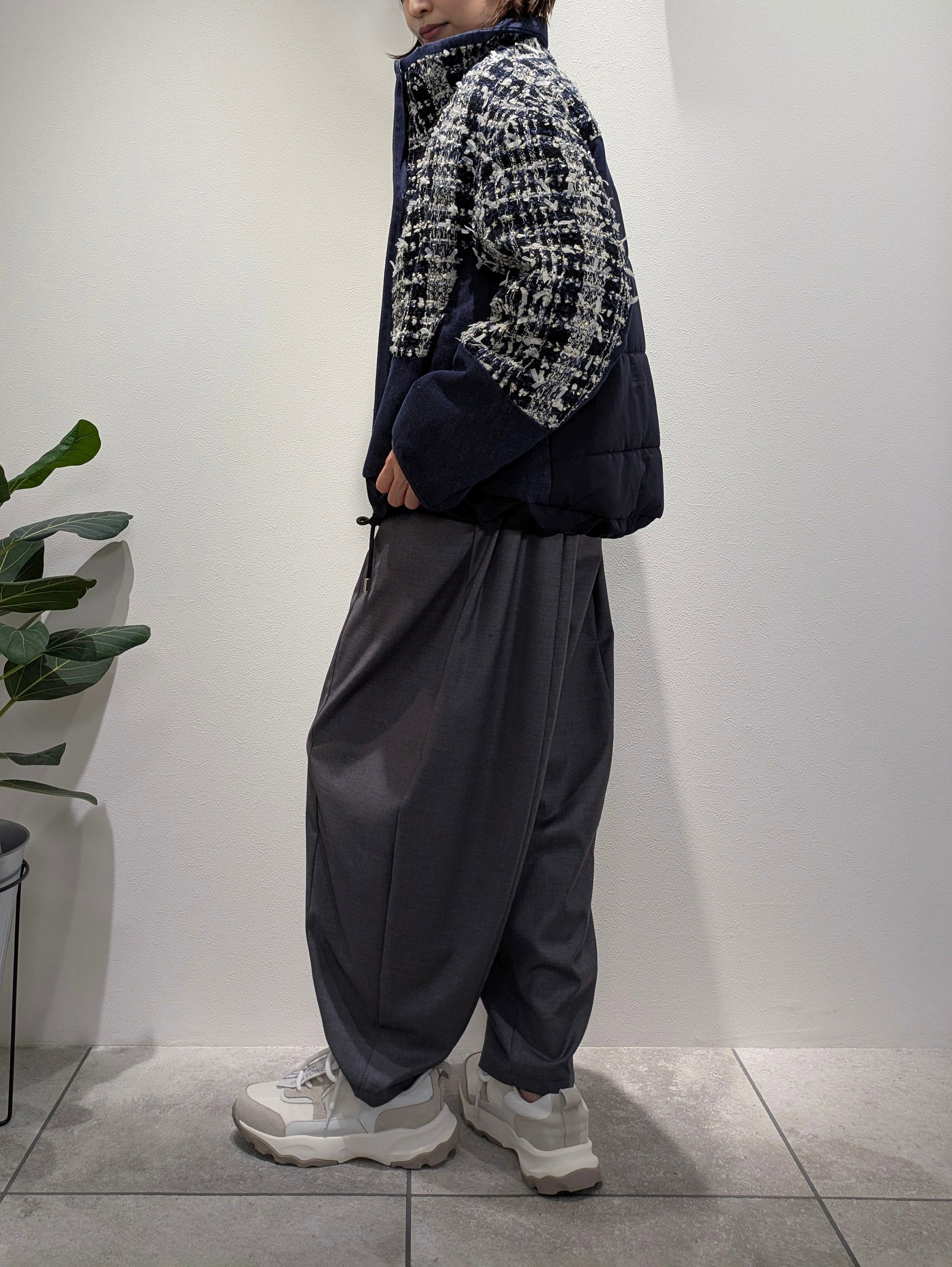 Lamé tweed puffer coat