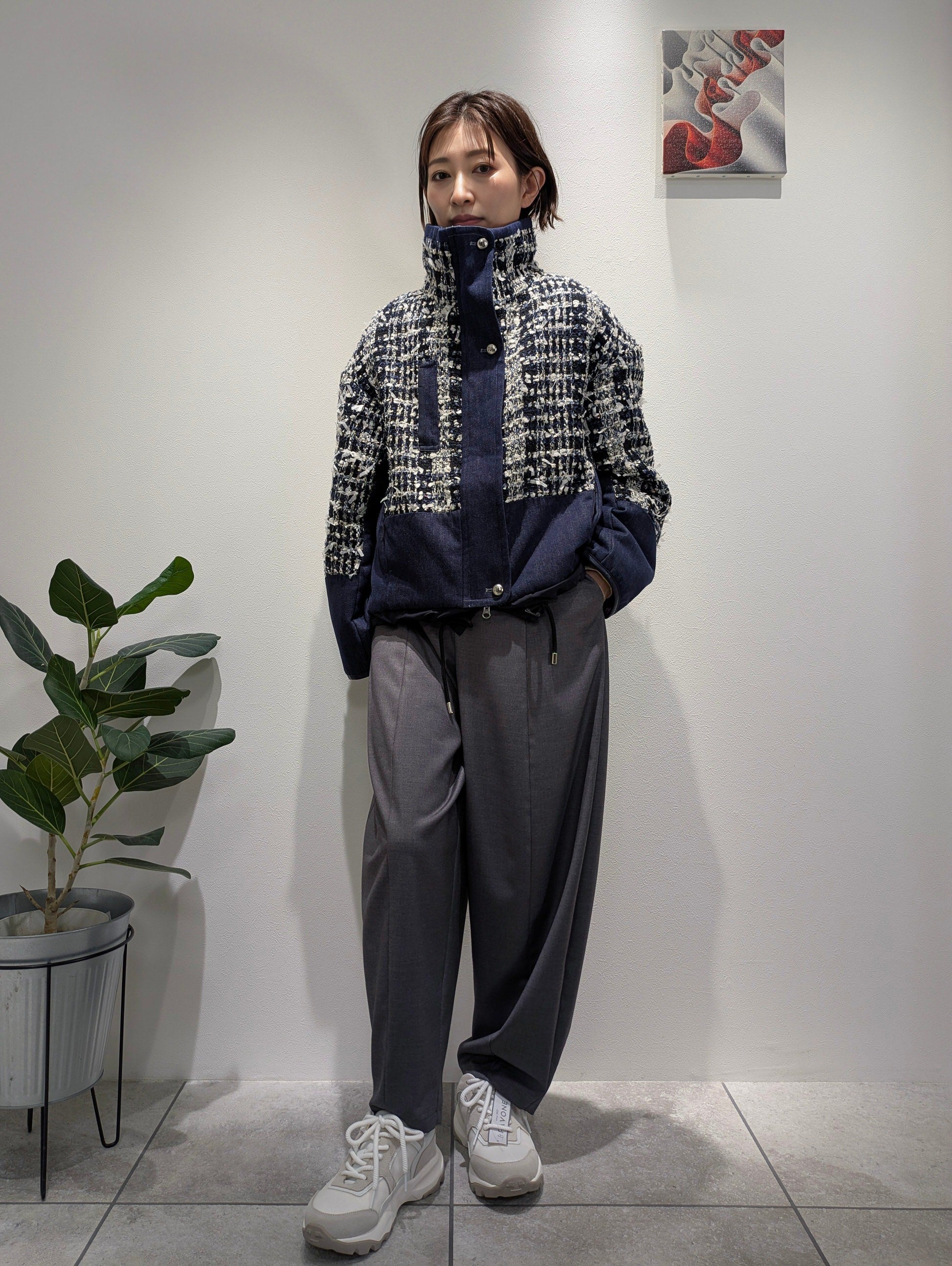 Lamé tweed puffer coat