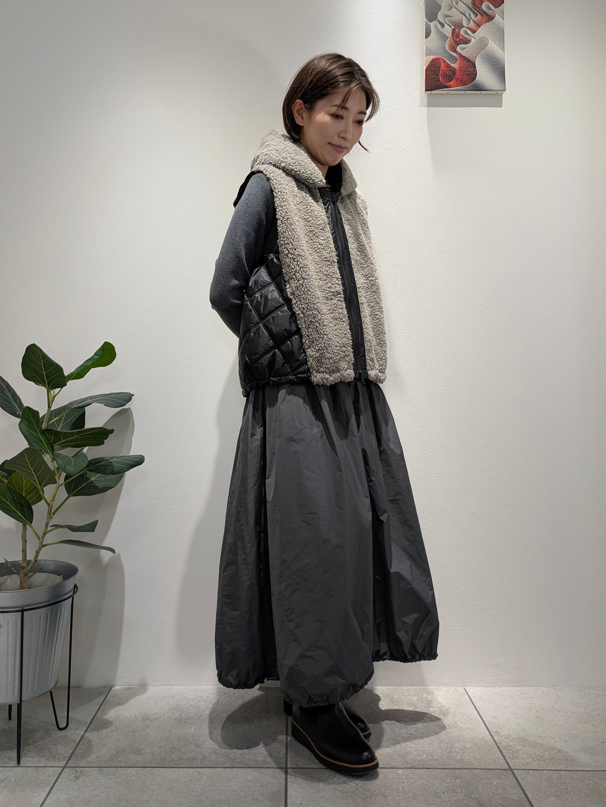 Boa x Taffeta Padded Short Vest