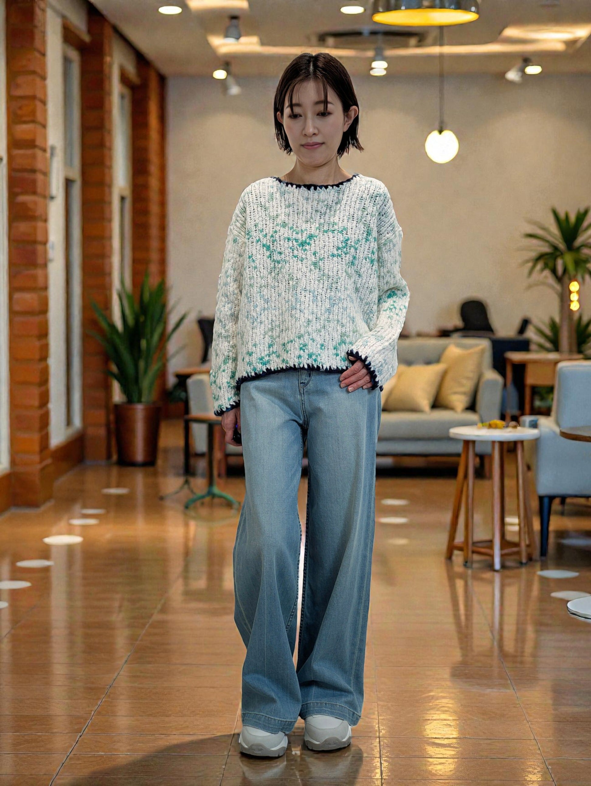 Big Slub Nep Hand-Knitted Sweater