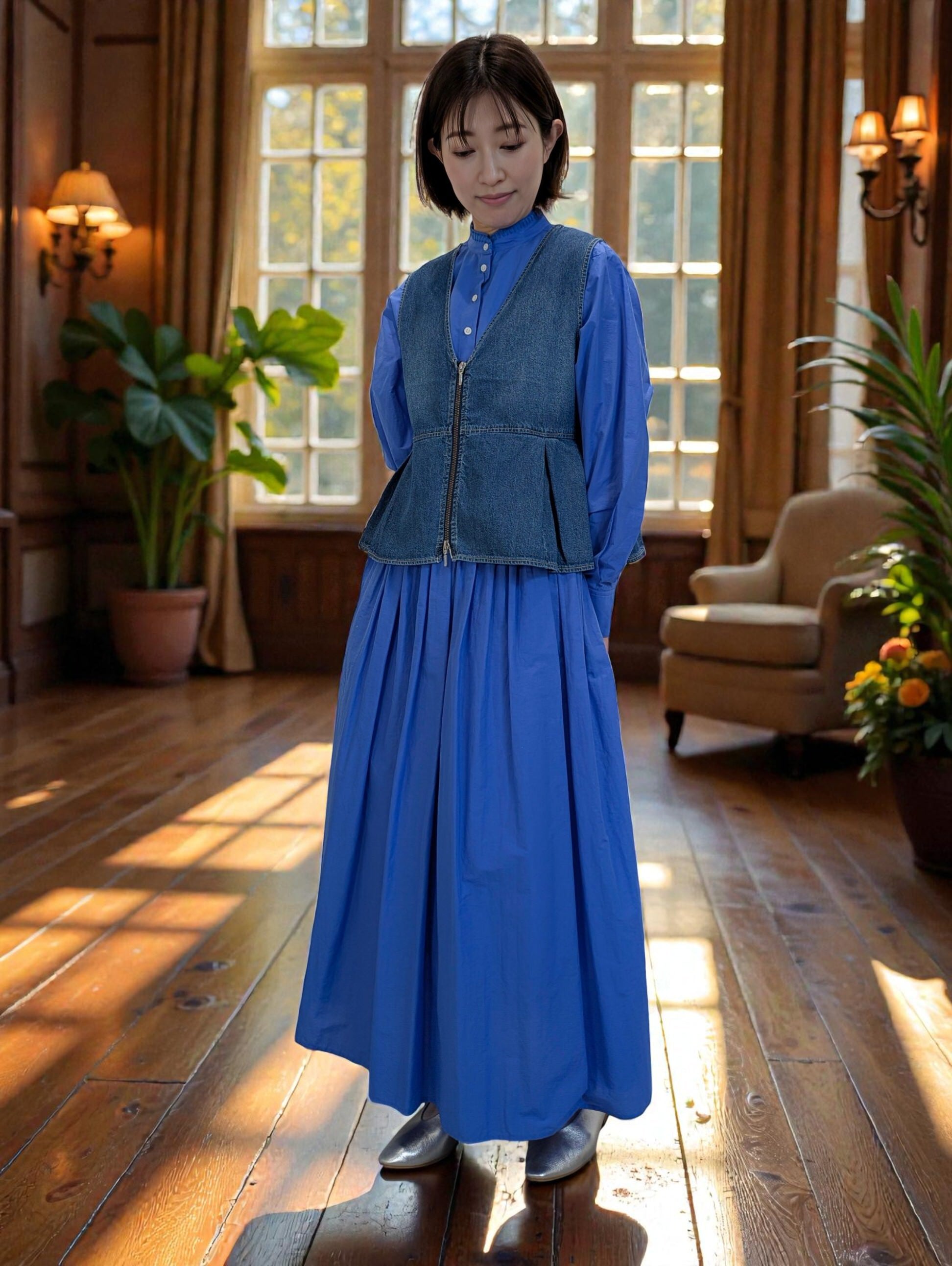 デニムペプラムジレ