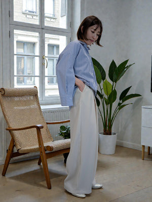 ストライプボタンスリットシャツ