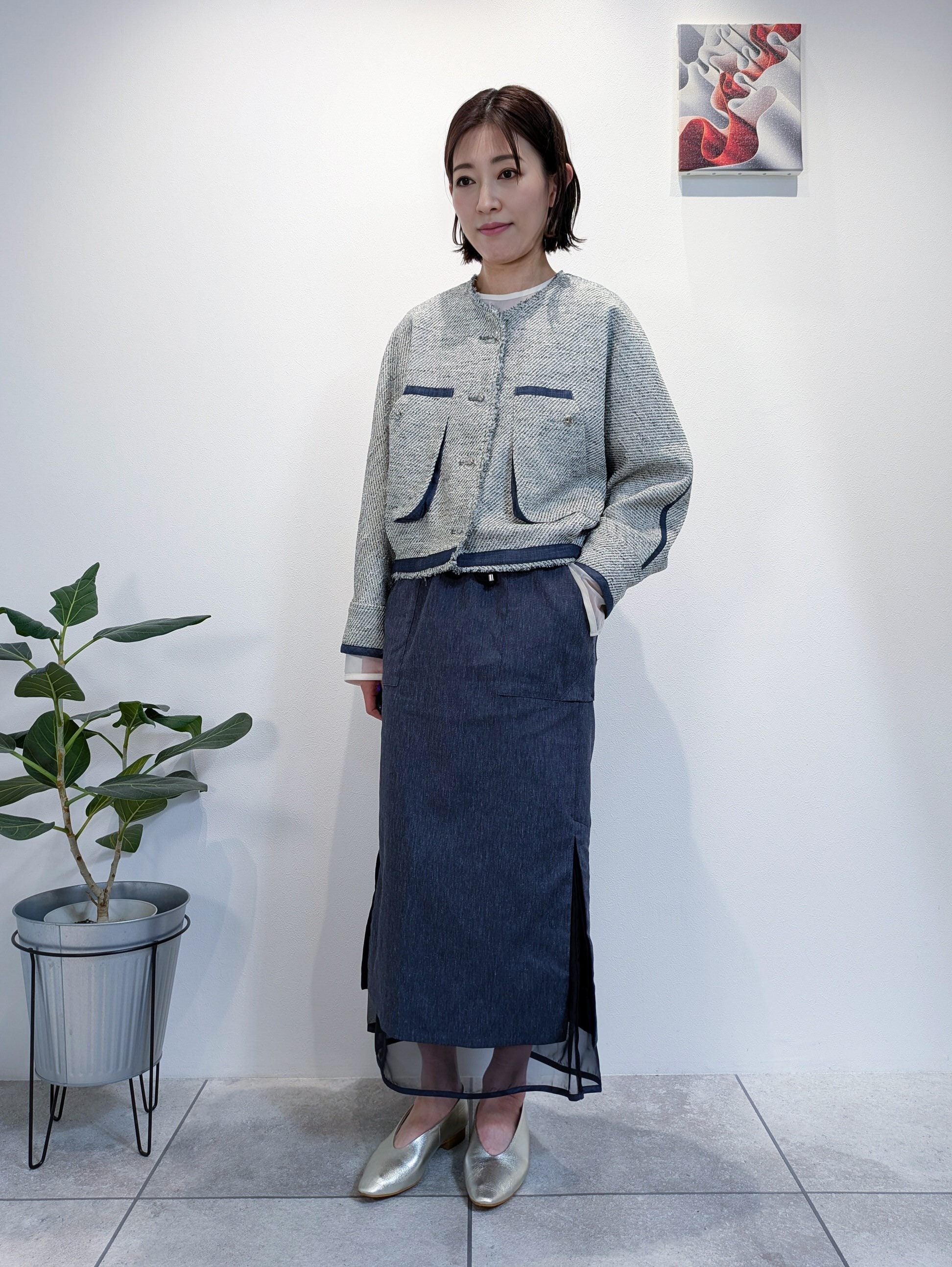 ノーカラーツイードジャケット