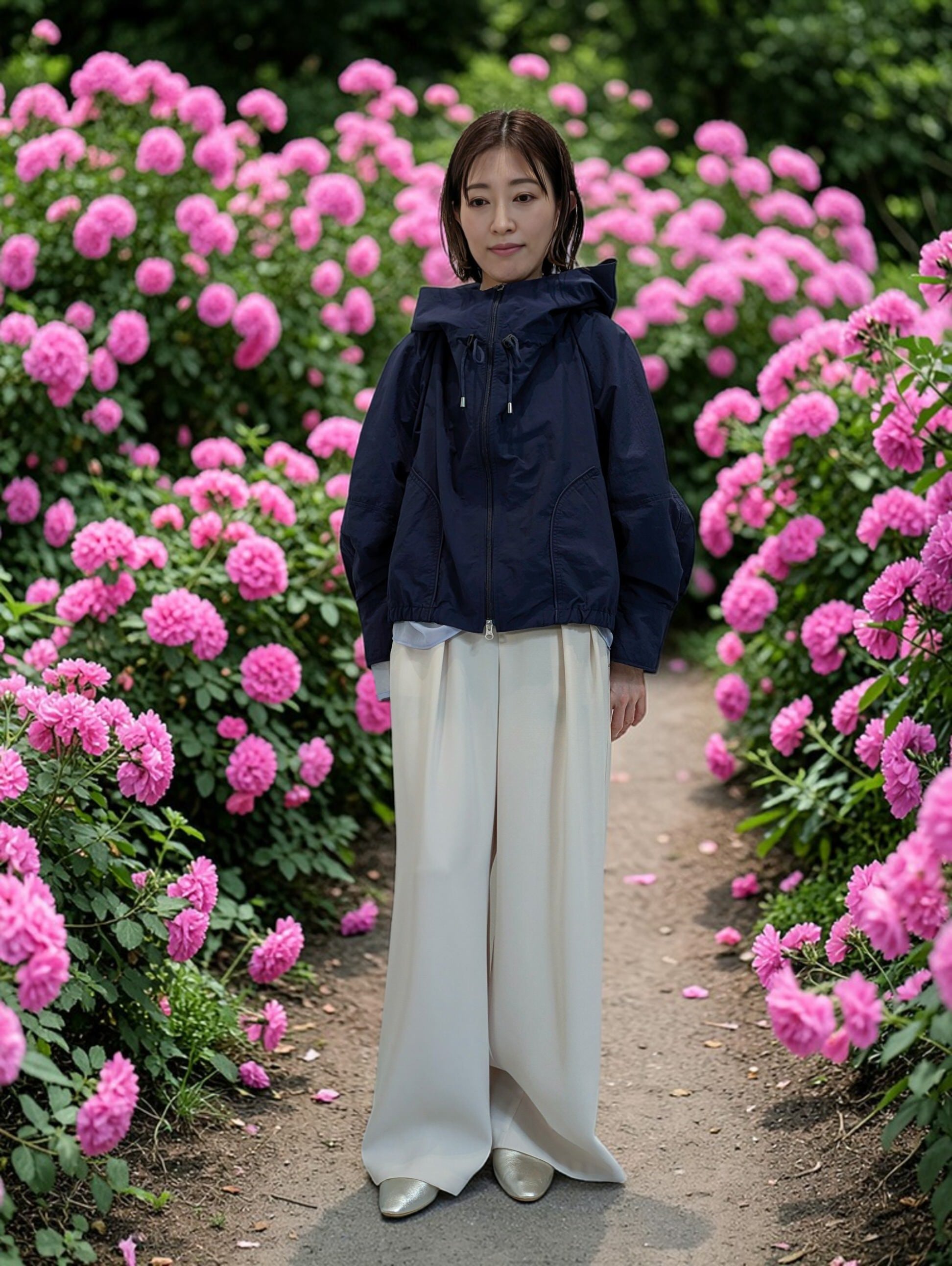 ギャザーフードナイロンブルゾン