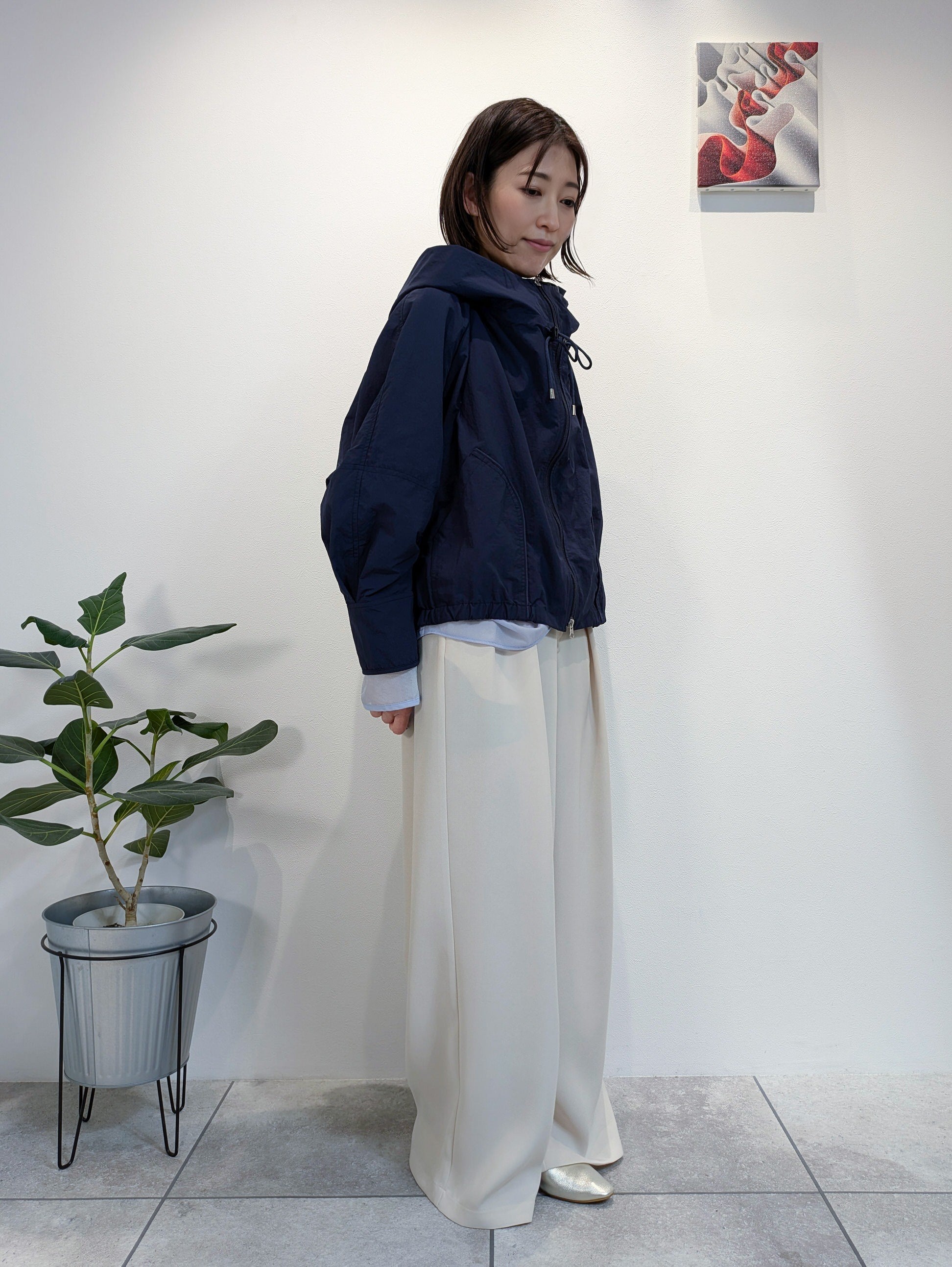 ギャザーフードナイロンブルゾン