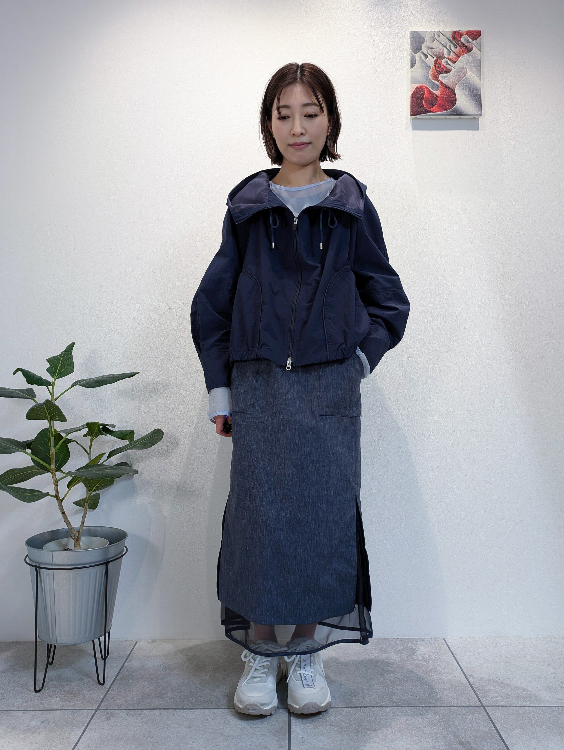 ギャザーフードナイロンブルゾン