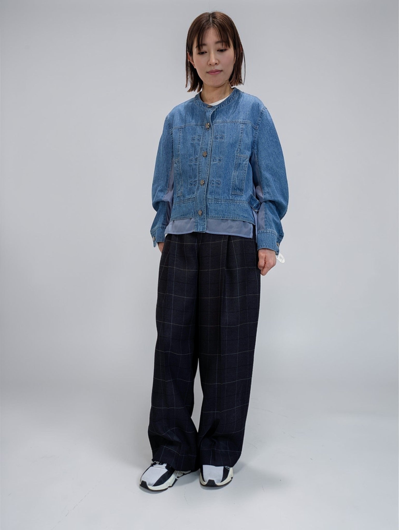 ノーカラーデニムジャケット