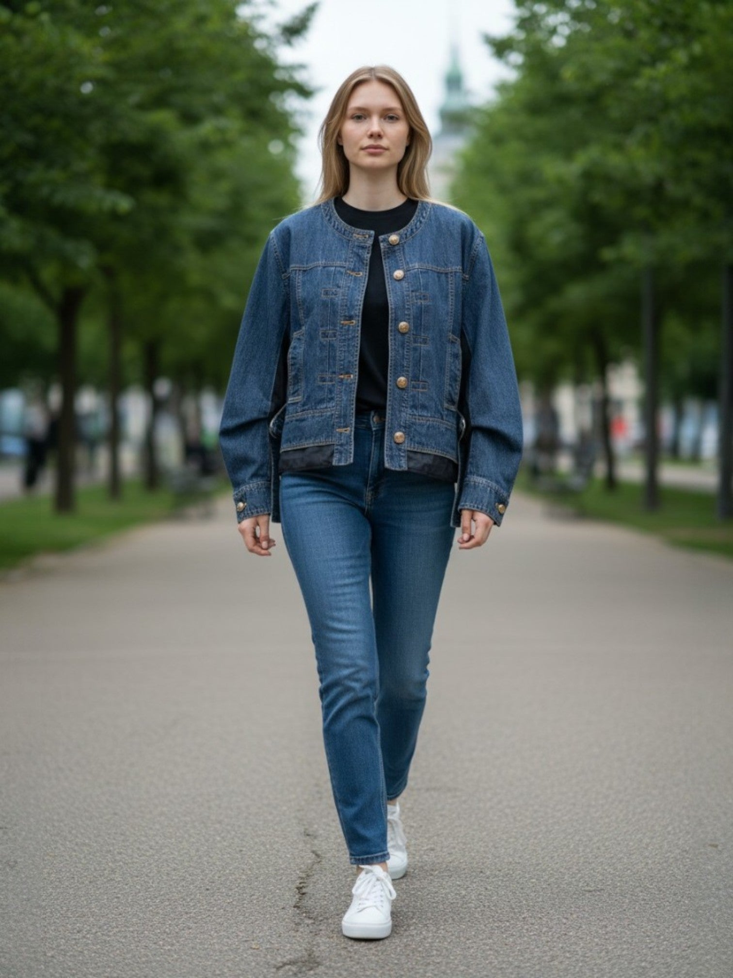 ノーカラーデニムジャケット