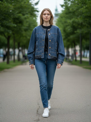 ノーカラーデニムジャケット