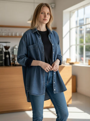 バックシャンテンセルデニムシャツ