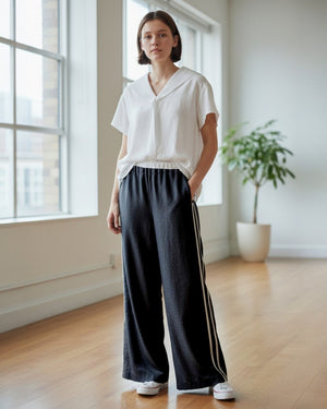リネンライクラインワイドパンツ