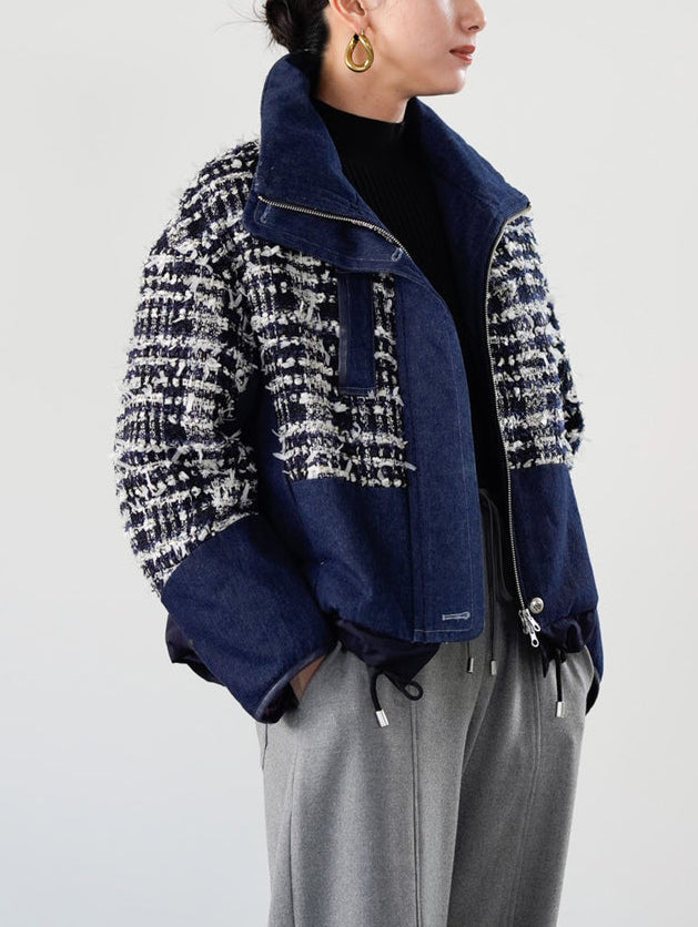 Lamé tweed puffer coat