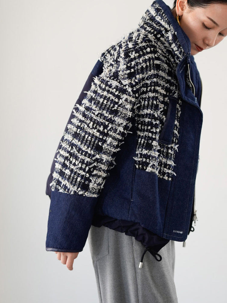 Lamé tweed puffer coat