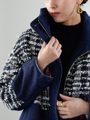 Lamé tweed puffer coat