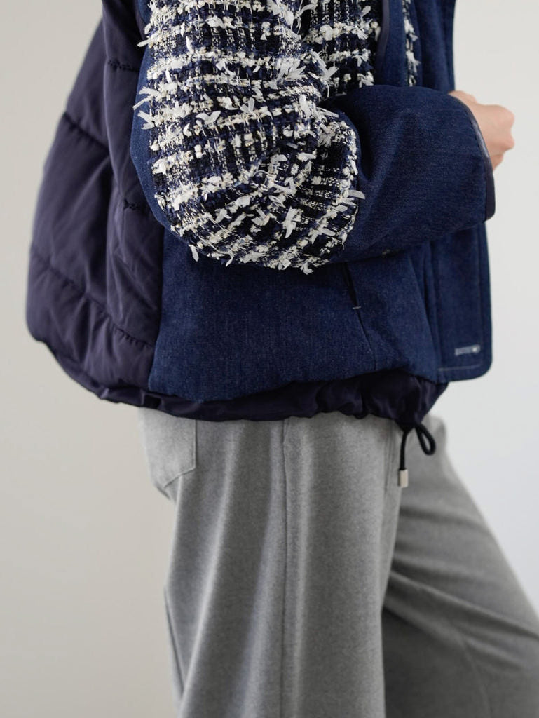 Lamé tweed puffer coat