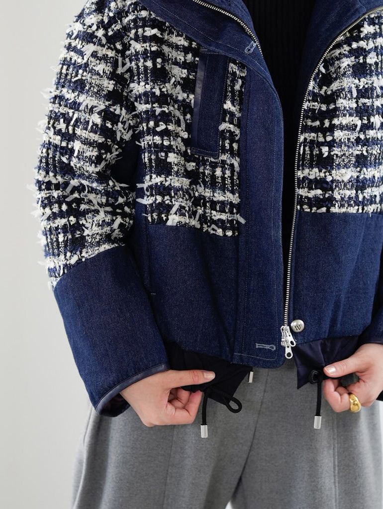 Lamé tweed puffer coat