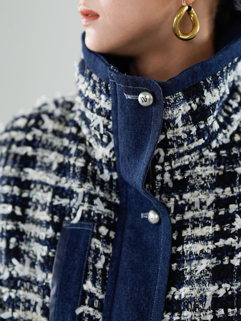 Lamé tweed puffer coat