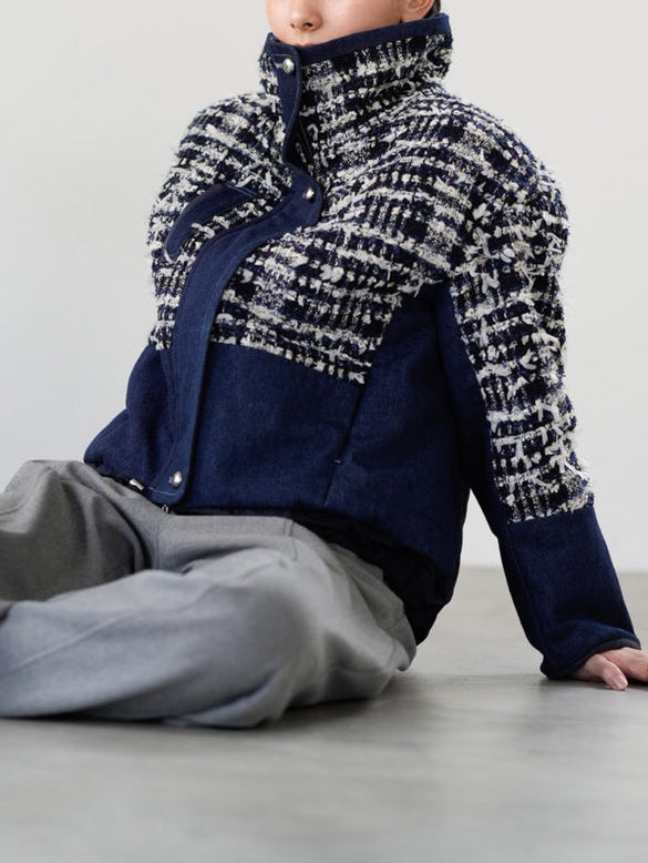 Lamé tweed puffer coat