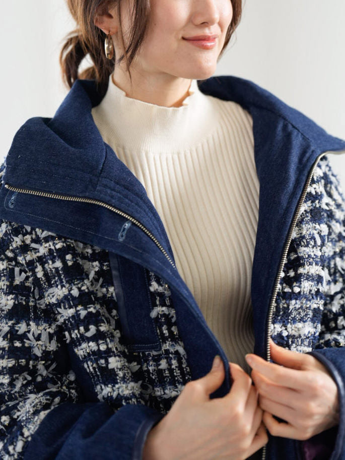 Lamé tweed puffer coat