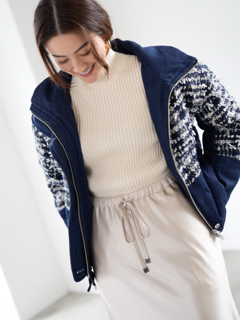 Lamé tweed puffer coat