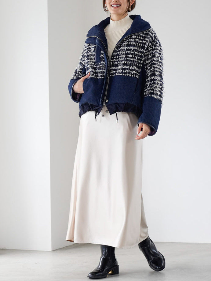 Lamé tweed puffer coat